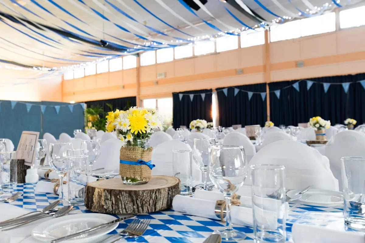 Elegant banquet table setting in dining hall